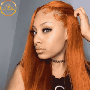 Ginger Orange Color Real Virgin Human Hair Wig for Women - 30 Inch Long Straight Brazilian Wig by ADA BEAUTY, featuring a 13x4 transparent lace frontal, adjustable cap size, and 180% density for wig enthusiastic women