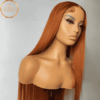 Ginger Orange Color Real Virgin Human Hair Wig for Women - 30 Inch Long Straight Brazilian Wig by ADA BEAUTY, featuring a 13x4 transparent lace frontal, adjustable cap size, and 180% density for wig enthusiastic women