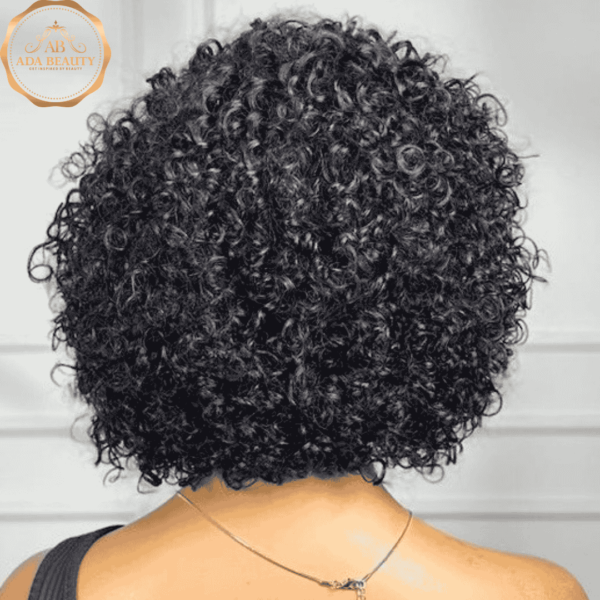 8 Inch Natural black short bob pixie curly human hair lace front wig