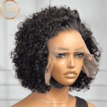 8 Inch Natural black short bob pixie curly human hair lace front wig