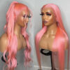 Premium Brazilian Deep Wave Luxury Pink Color Straight Lace Front Wig made from 100% virgin human hair, featuring 180% density and silky feel for an elegant, vibrant look. Perfect for women.