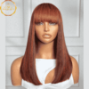 Highlight Burgundy Bob Real Virgin Human Hair Wig with Bangs - 14 Inch Brazilian Luxury Wig by ADA BEAUTY, featuring a straight bob cut and 180% Density, perfect for stylish women.
