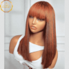 Highlight Burgundy Bob Real Virgin Human Hair Wig with Bangs - 14 Inch Brazilian Luxury Wig by ADA BEAUTY, featuring a straight bob cut and 180% Density, perfect for stylish women.