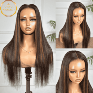 Ombre Color 1B/30 Straight Highlight Brown Wig Brazilian Virgin Human Hair 20 Inch Glueless 9x6 HD Lace Closure Wigs 150% Density Wig Black Women.