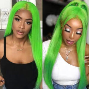 Luxury Light Green Color 13x4 Full Frontal Lace Wig 30 Inch Real Virgin Human Hair Wigs For Women Brazilian Straight Lace Wig with 180% Density Medium Cap (22.5").