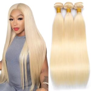 613 Blonde Straight Human Hair Bundles - Brazilian Virgin Hair Weft Extensions for Natural Look and Long-lasting Style