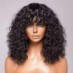 Natural Black Curly Human Hair Fringe Bangs Wig