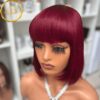 10 Inch Short Bob Colored Human Hair Bangs Wig For Women Bangs Brazilian Straight Virgin Human Hair Wig With Fringe Full Machine Made 180% Density.