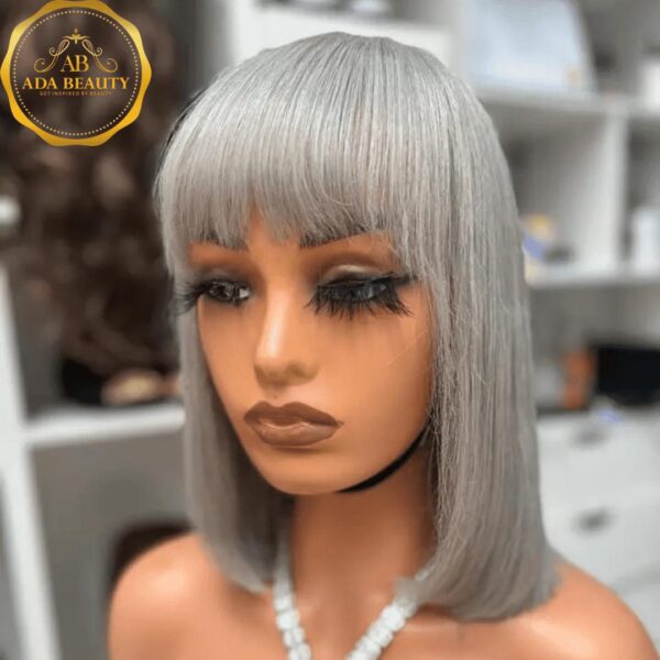 10 Inch Short Bob Colored Human Hair Bangs Wig For Women Bangs Brazilian Straight Virgin Human Hair Wig With Fringe Full Machine Made 180% Density.