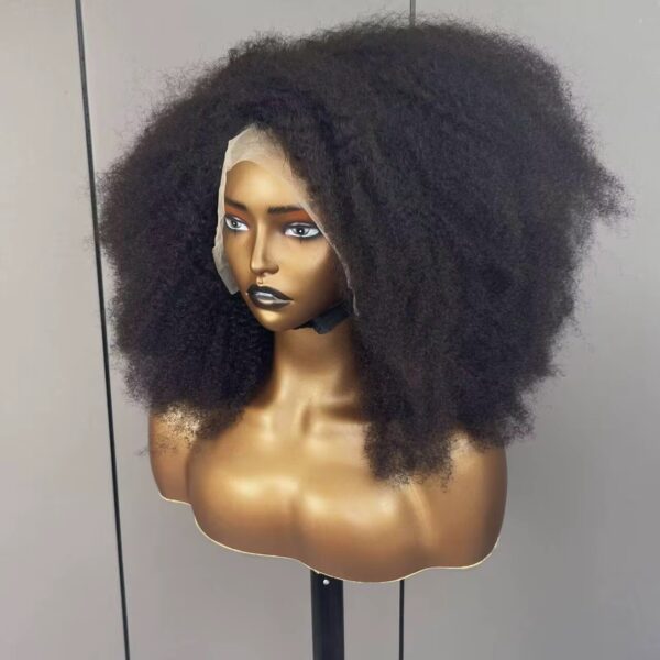 300% Density Fluffy Natural Black Afro Kinky Curly Transparent Frontal Wig 16 Inch Brazilian Virgin Remy Human Hair Short Bob Wigs For Black Women Medium Cap (22.5").