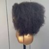 300% Density Fluffy Natural Black Afro Kinky Curly Transparent Frontal Wig 16 Inch Brazilian Virgin Remy Human Hair Short Bob Wigs For Black Women Medium Cap (22.5").