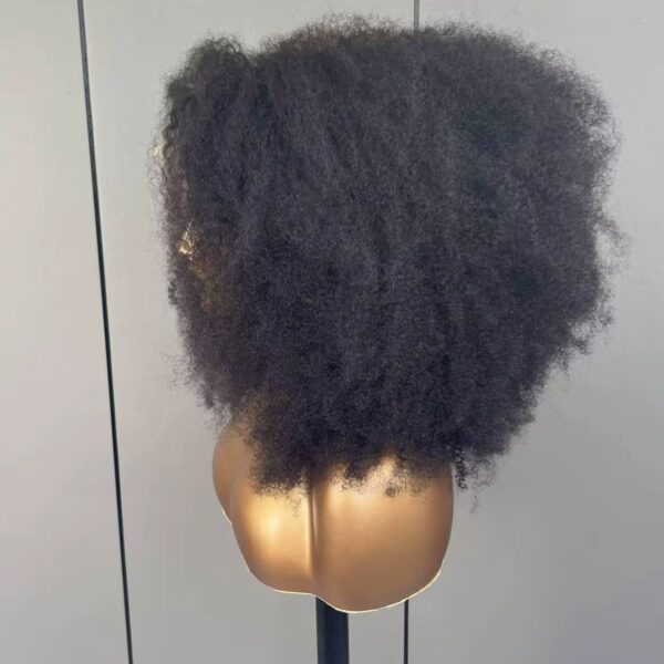 300% Density Fluffy Natural Black Afro Kinky Curly Transparent Frontal Wig 16 Inch Brazilian Virgin Remy Human Hair Short Bob Wigs For Black Women Medium Cap (22.5").