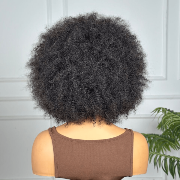 10-inch afro kinky curly short bob headband wig in natural black by ADA BEAUTY, glueless, 250% density, made with Brazilian virgin Remy hair.