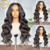 ADA BEAUTY 26 inch body wave Brazilian virgin Remy human hair wig, HD lace closure, natural black, glueless, shown on mannequin.