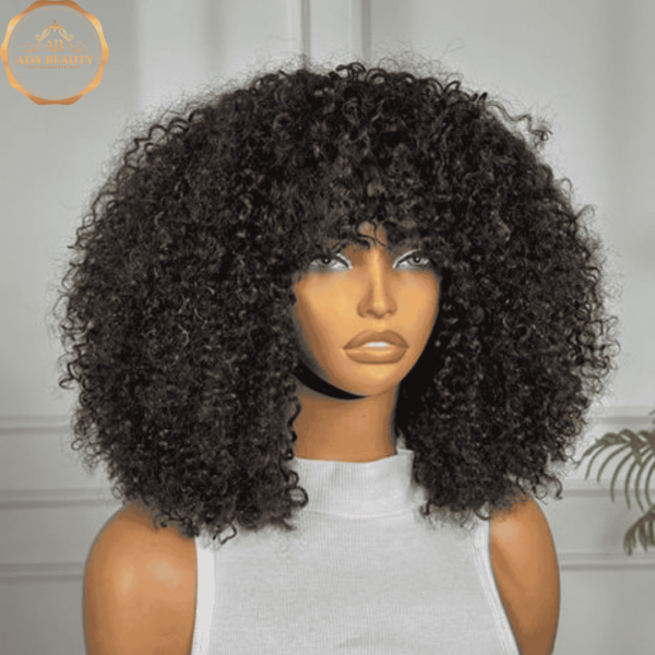 EVANNA 250% Density Curly Bob Wig Side Profile