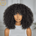 EVANNA Loose Curly Black Bob Wig With Bangs