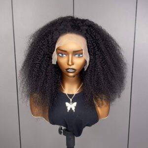 black afro kinky curly bob lace frontal wig1 ADA BEAUTY 13x4 Afro Kinky Curly Bob Lace Frontal Wig 100 Human Hair Front View