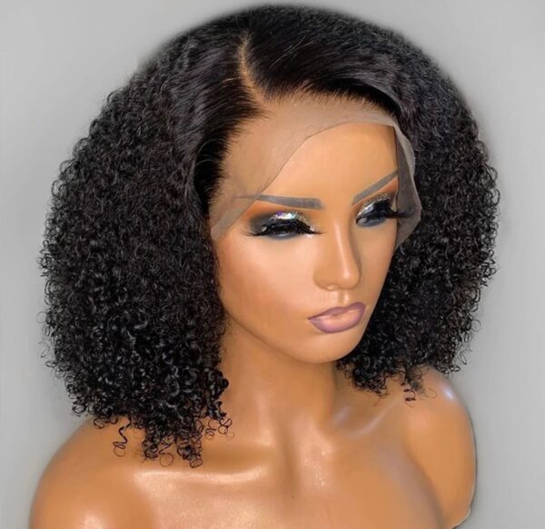 High-Density 300% Afro Kinky Curly Bob Brazilian Frontal Wig – Pre-Plucked Hairline Close-Up