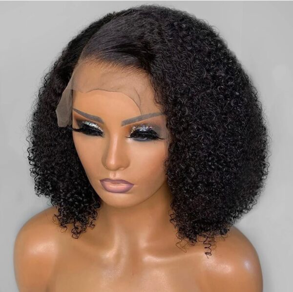 16-Inch Natural Black Afro Kinky Curly Wig on Mannequin – Swiss Lace Front
