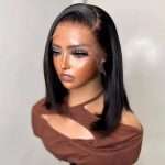 TESSY HD Lace Front Straight Short Bob Human Hair Wig with pre-plucked natural hairline.