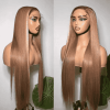 Light Brown Human Hair Lace Wig With Blonde on mannequin, long straight style