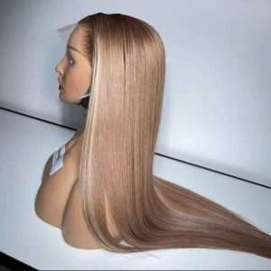 Light Brown Human Hair Lace Wig With Blonde4 Transparent lace Light Brown Human Hair Lace Wig With Blonde side view