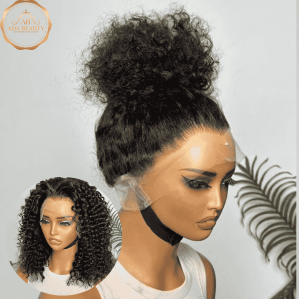Versatile 360 Bob Full Lace Wig Deep Curly Human Hair with Swiss lace base
