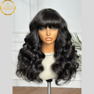 LUCY Natural Black Glueless Wavy Fringe Wig 22" – ADA BEAUTY premium wavy human hair wig
