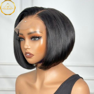 DORA Natural Black Glueless Short Bob Wig  sleek straight 8 inch human hair by ADA BEAUTY