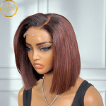 CIARA Ombre Brown Bob Human Hair Glueless Wig 12 Inch – Natural shine with dark roots by ADA BEAUTY