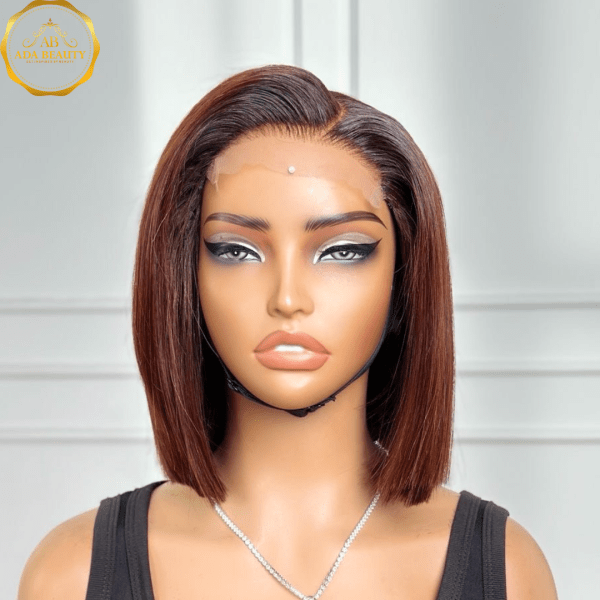 Glueless 5x5 Transparent Lace Closure CIARA Ombre Brown Bob Wig with adjustable cap fit
