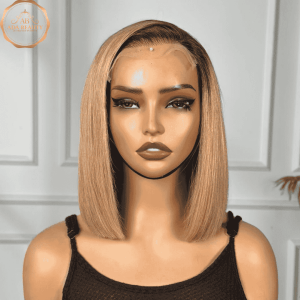 12 inch bob ombre glueless hd lace wig1 ELLE Ombre Glueless 12 inch Bob Human Hair HD Lace Wig front view on a female mannequin