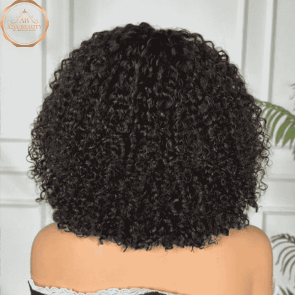 ZOE Curly 14-inch Bob Human Hair Glueless 13x4 Lace Frontal Wig, 300% Density Full Volume - Back View on Mannequin