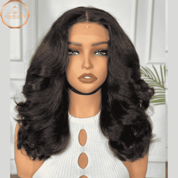 AVA 18-inch Kinky Curly Human Hair 5x5 Glueless Wig - Front View Showing Natural Hairline Middle-Part on a Mannequin