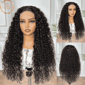 24 inch water curly hd lace glueless wig1 24 inch water curly human hair glueless 5x5 HD lace closure wig front back and side view