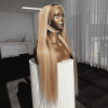 Long straight Brazilian human hair wig with caramel blonde highlights and natural hairline