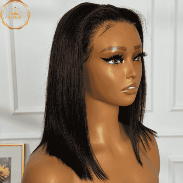 WINY Natural Black Bob Glueless Lace Front human hair Wig   front view with realistic hairline and baby hairs