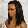 WINY Natural Black Bob Glueless Lace Front human hair Wig - side view with 300% density, pre-plucked hairline