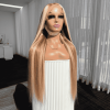 IRIS Highlight Blonde Brown Human Hair Lace Wig - long straight 13x4 frontal showing realistic hairline