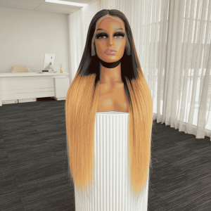EMILY Ombre Honey Blonde Brown Lace Front human hair Wig   front view