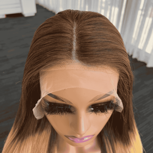 EMILY Ombre Honey Blonde Brown Lace Front human hair Wig - showing pre-plucked natural hairline