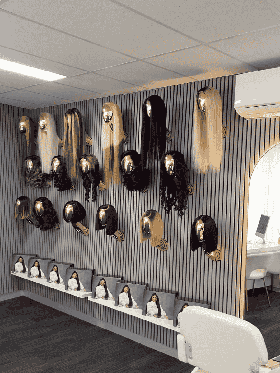 premium wig shop in melbourne at ADA BEAUTY showcasing luxury human hair wigs on mannequin heads