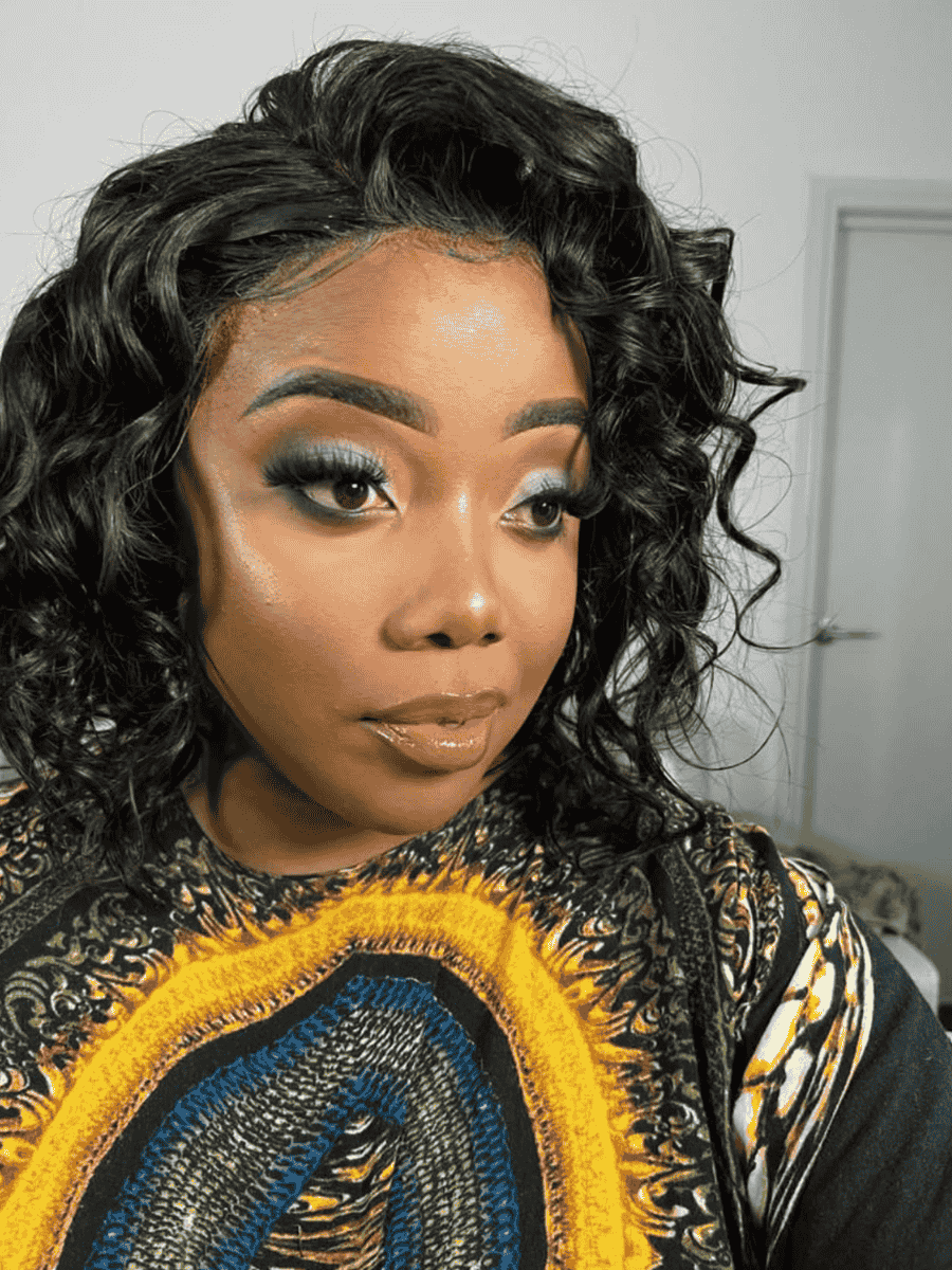 natural black human hair wig on a Melbourne client